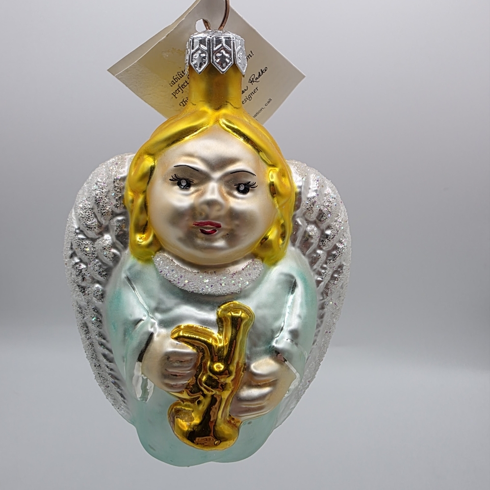 Vintage Christopher Radko Kneeling Angel Hand Painted Glass Ornament Poland